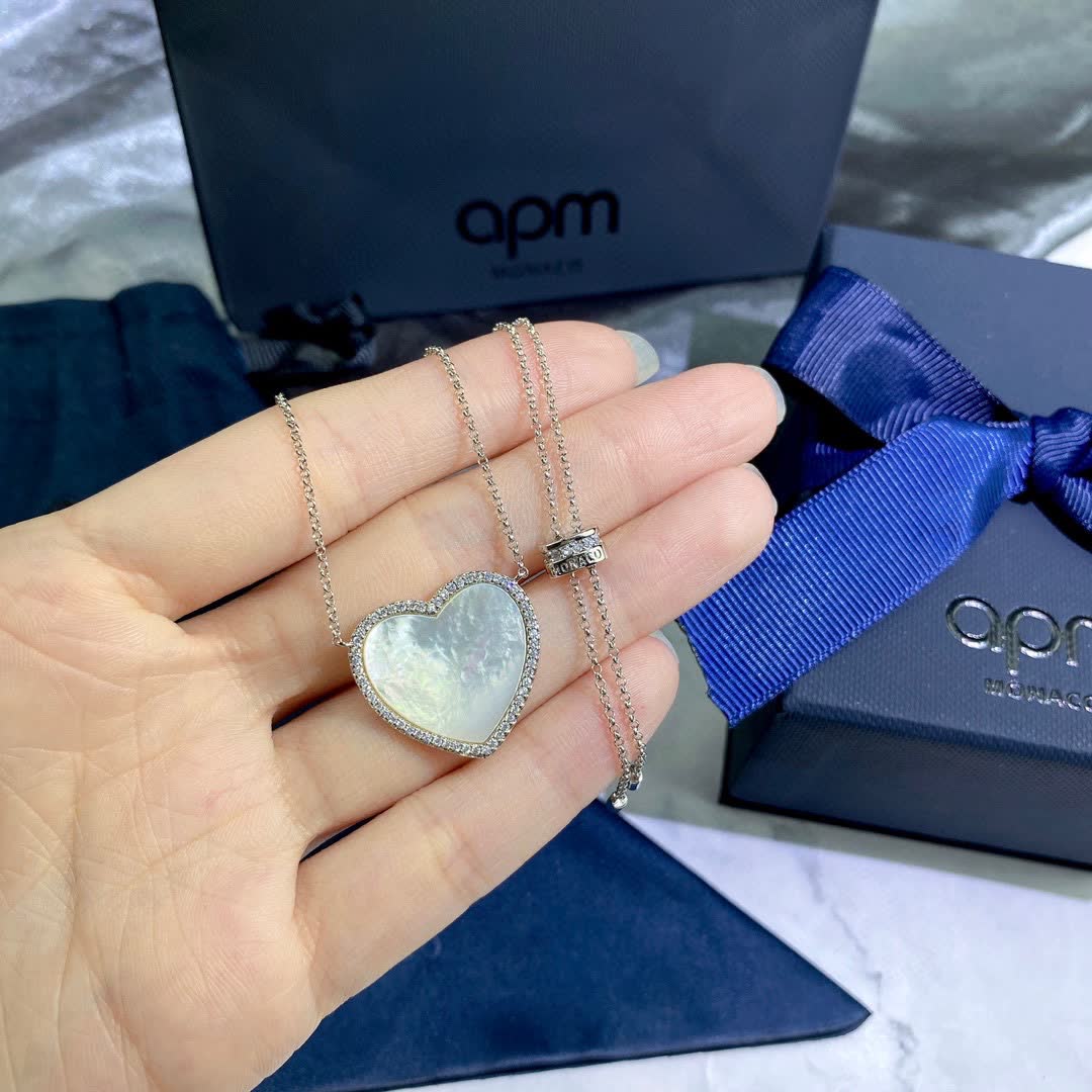 APM Monaco Silver Heart Pendant Necklace with Diamond Accents